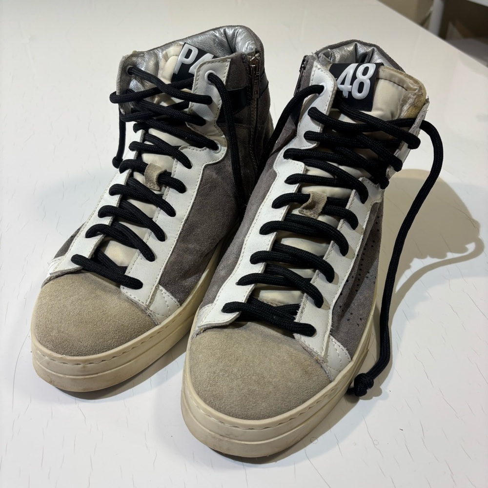 P448 Men's High-Top Sneakers - Cream, Black, Gray